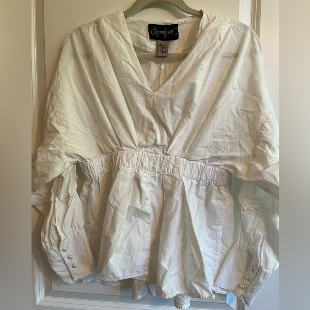 Spoon Jeans Women's White Blouse with Faux Pearl Details Size Large